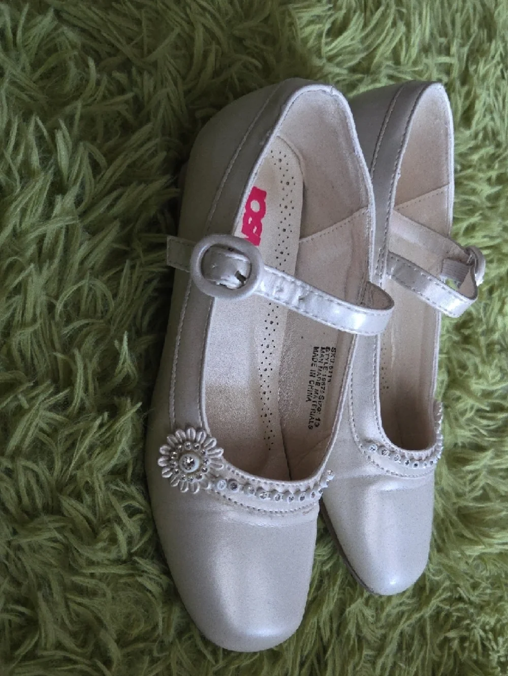 Josmo Pearlized Ivory‎ Girls Mary Jane Shoes with Rhinestone Strap